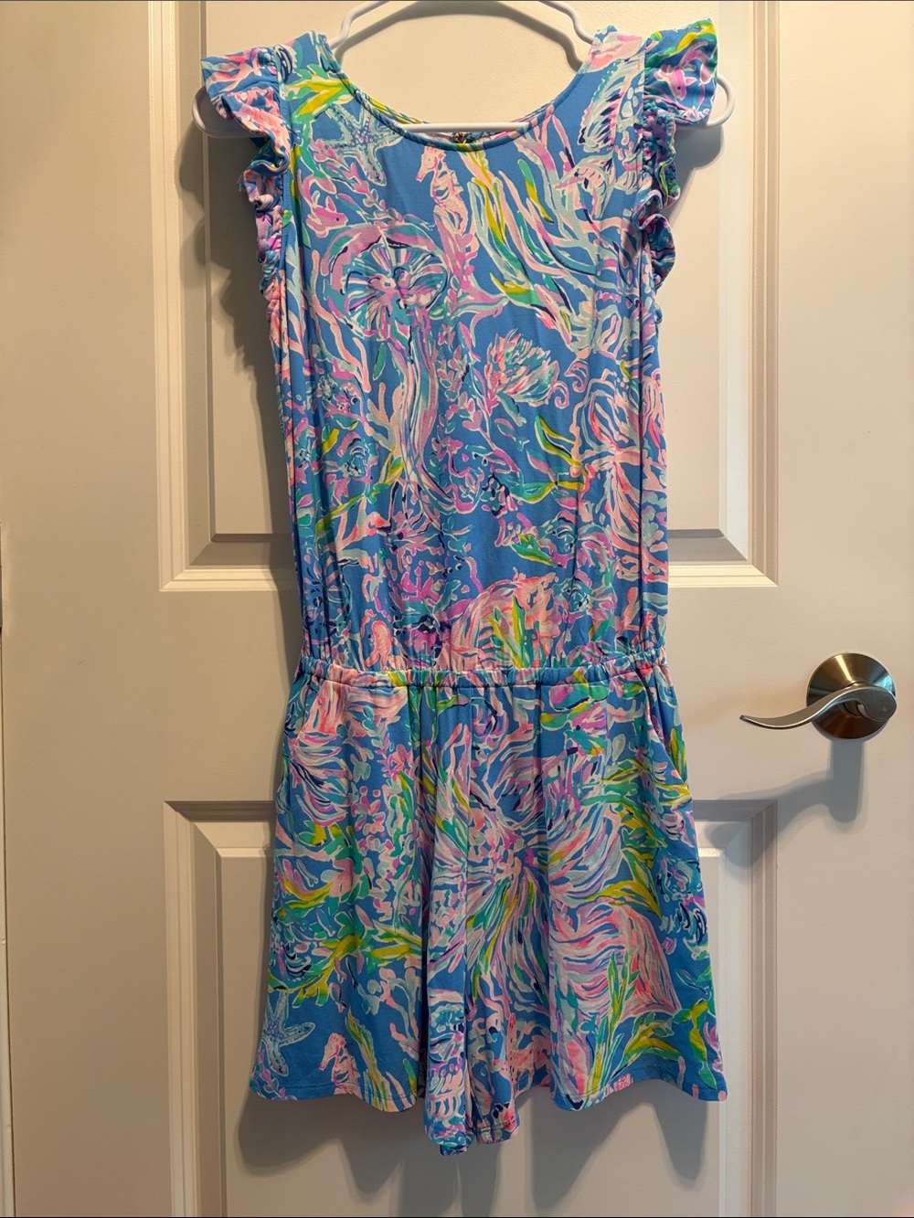 Lilly Pulitzer Blue Multicolor Ruffle Sleeve Romper